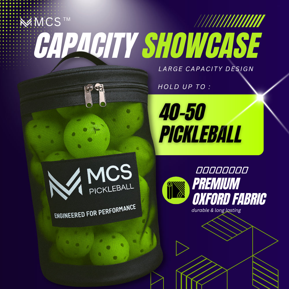 MCS Pickleball Ball Storage Bin Mesh Bag Holds 45 Balls