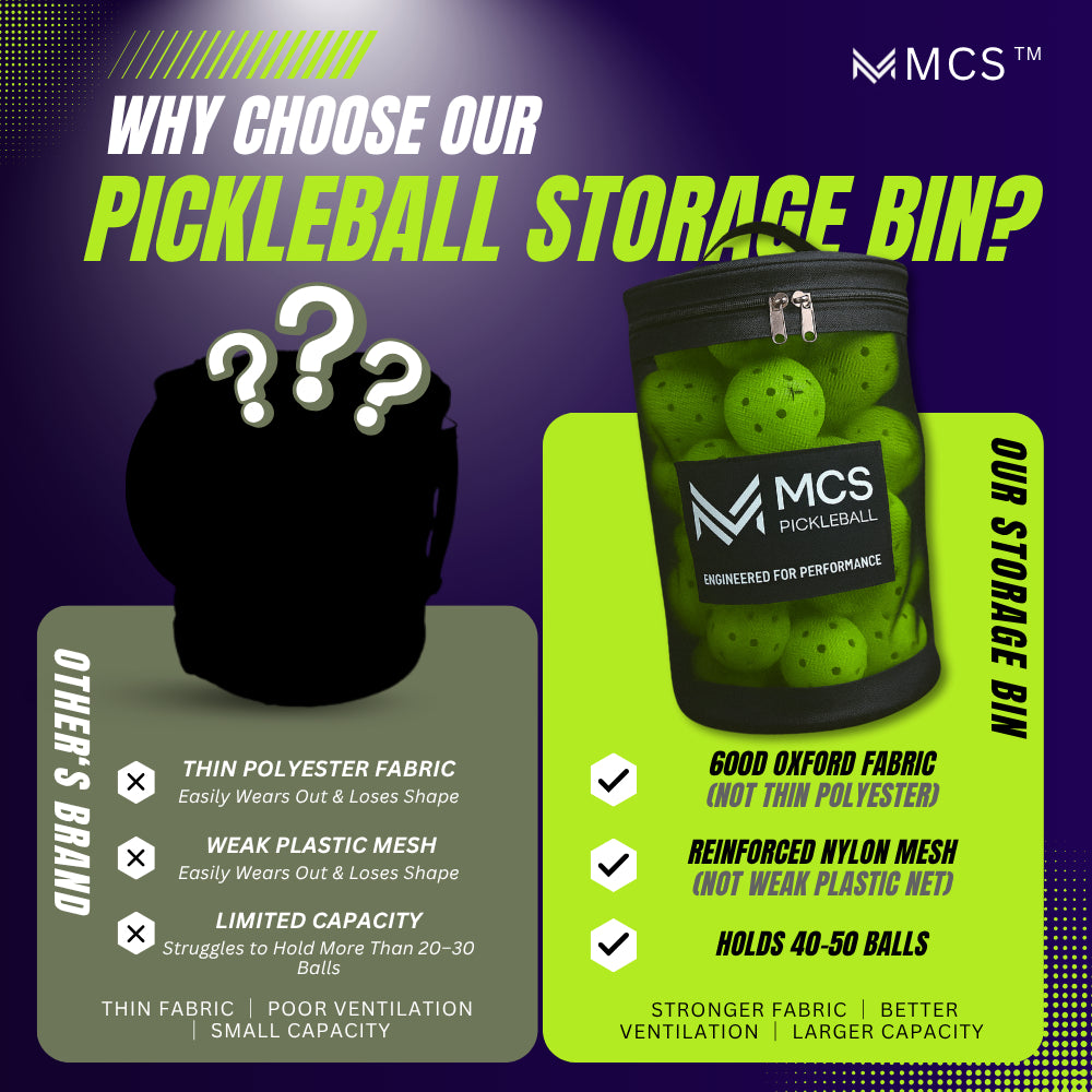 MCS Pickleball Ball Storage Bin Mesh Bag Holds 45 Balls