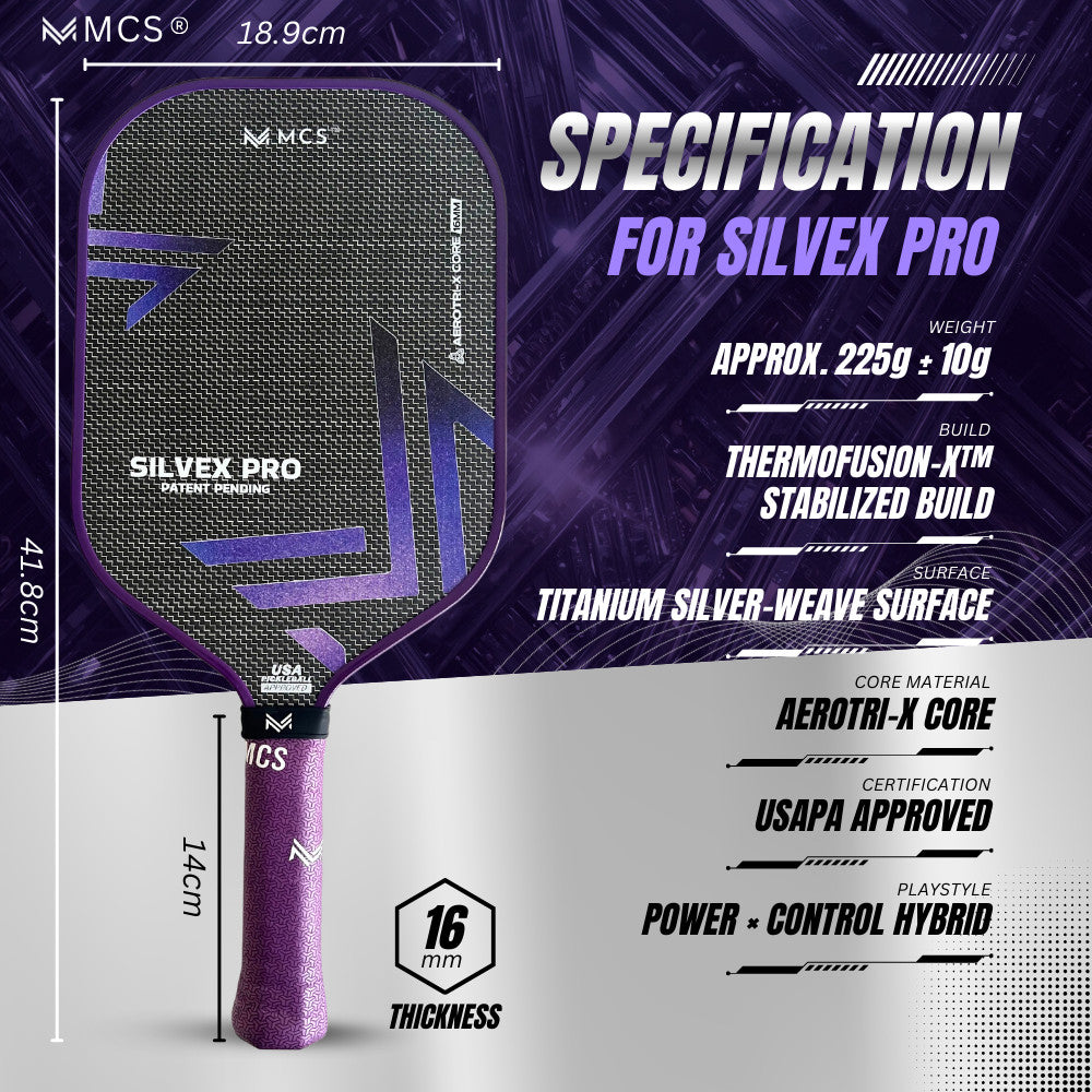 MCS Pickleball Titanium Silver-Weave SILVEX PRO Pickleball Paddle