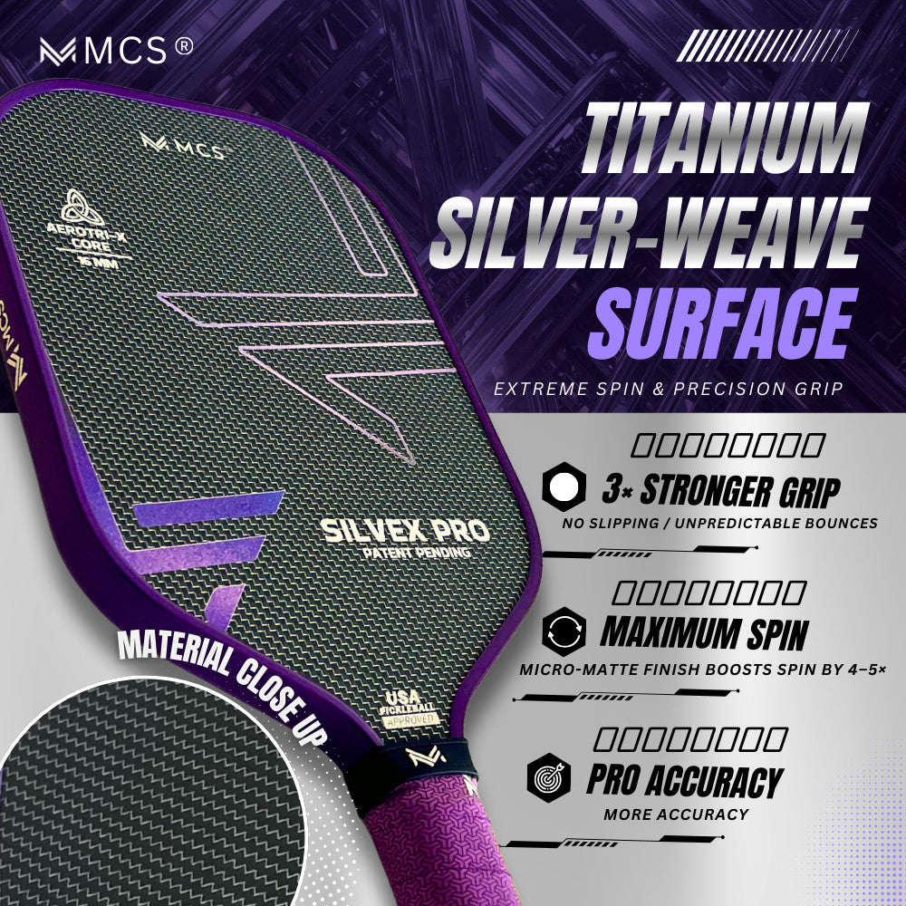 MCS Pickleball Titanium Silver-Weave SILVEX PRO Pickleball Paddle