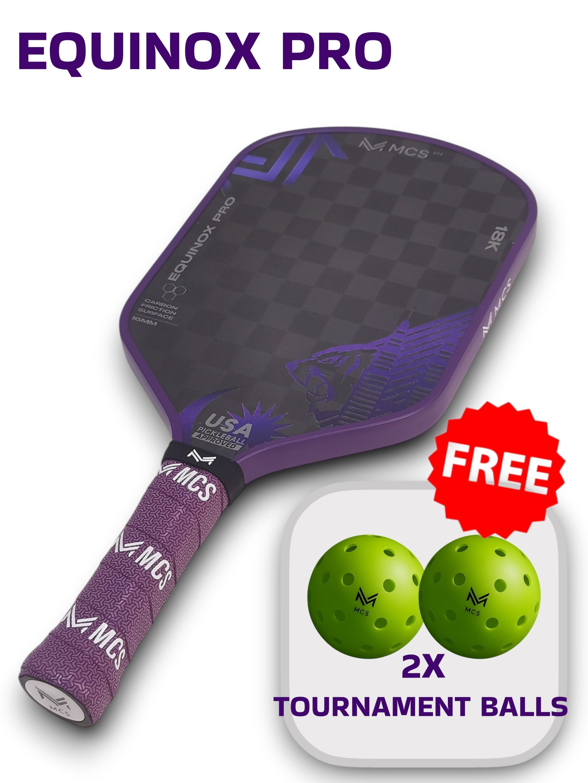 MCS Pickleball 18K Carbon Fiber EQUINOX PRO Pickleball Paddle