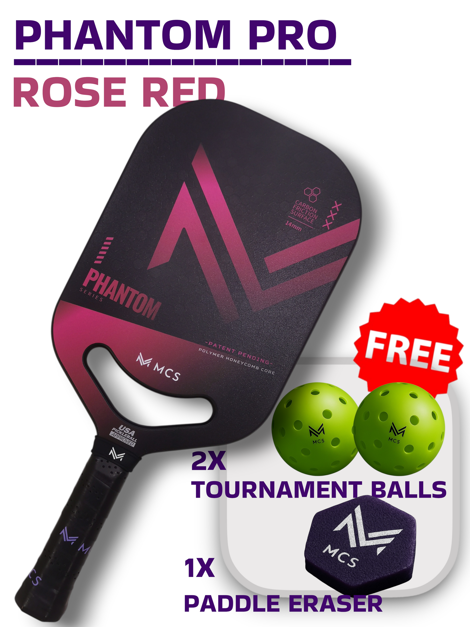 MCS 14 mm PHANTOM PRO Edgeless Pickleball Paddle